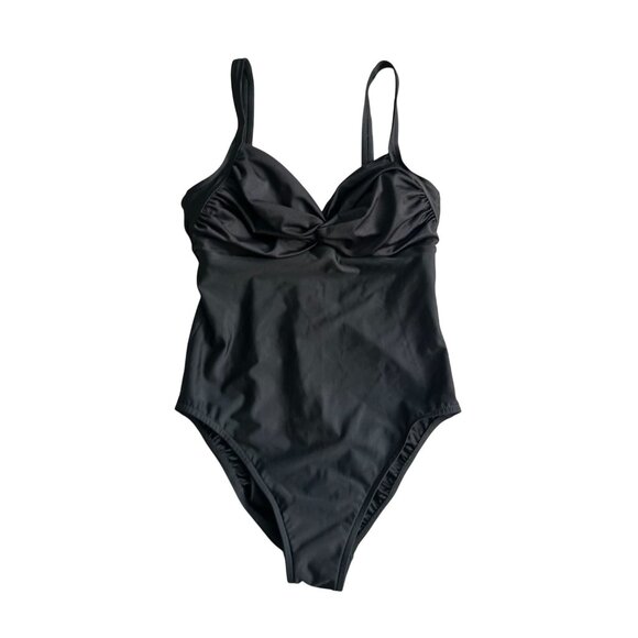 TROPICAL ESCAPE Black Sweetheart Ruched One Piece Bathing Suit Swimsuit Size 14 - Picture 5 of 6